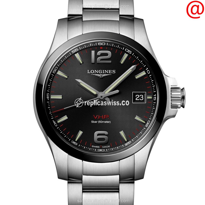 Longines CONQUEST Replica - Quartz - Steel Case - Black Dial, Silver Strap
