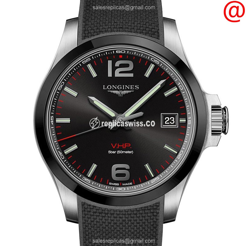 Longines CONQUEST Replica - Quartz - Ceramic Case - Black Dial - Rubber Strap