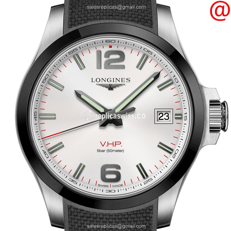 Longines CONQUEST Quartz Replica - Silver Dial, Rubber Strap - Stainless Steel Case
