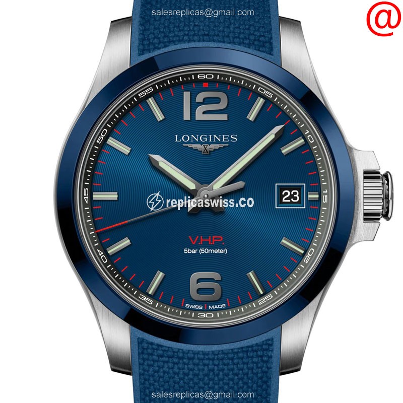 Longines CONQUEST Quartz - Steel Case, Blue Dial, Rubber Strap