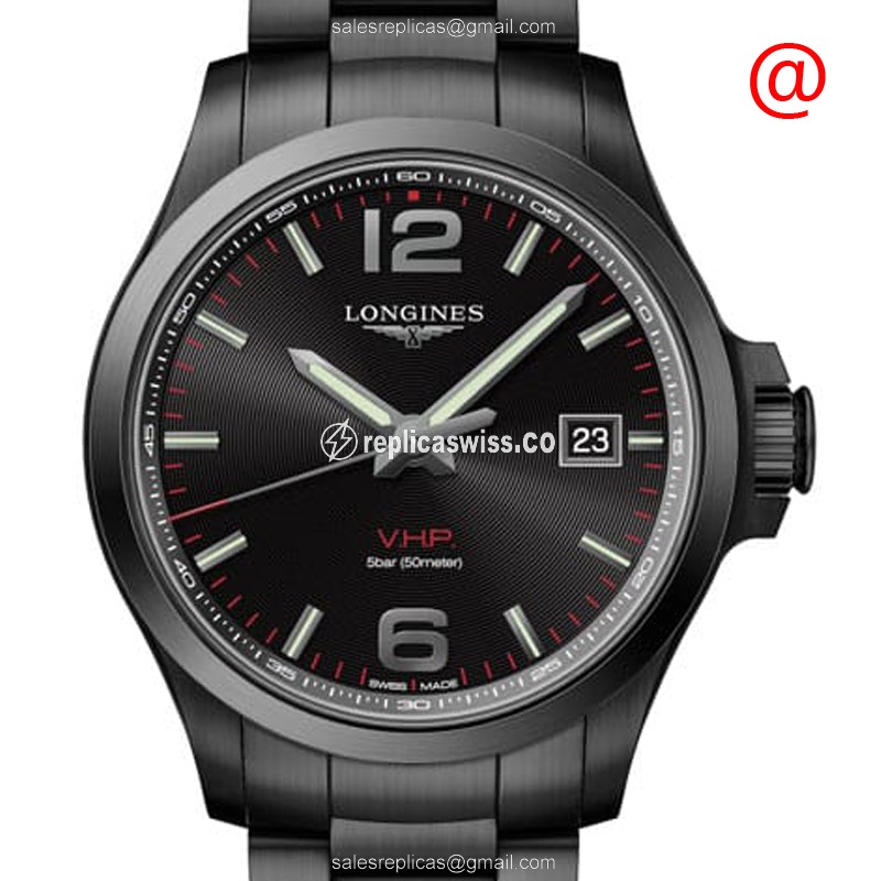 Longines Conquest Quartz Replica - Steel Case, Black Dial on Black Steel Strap - Luxury Replica CONQUEST Watch