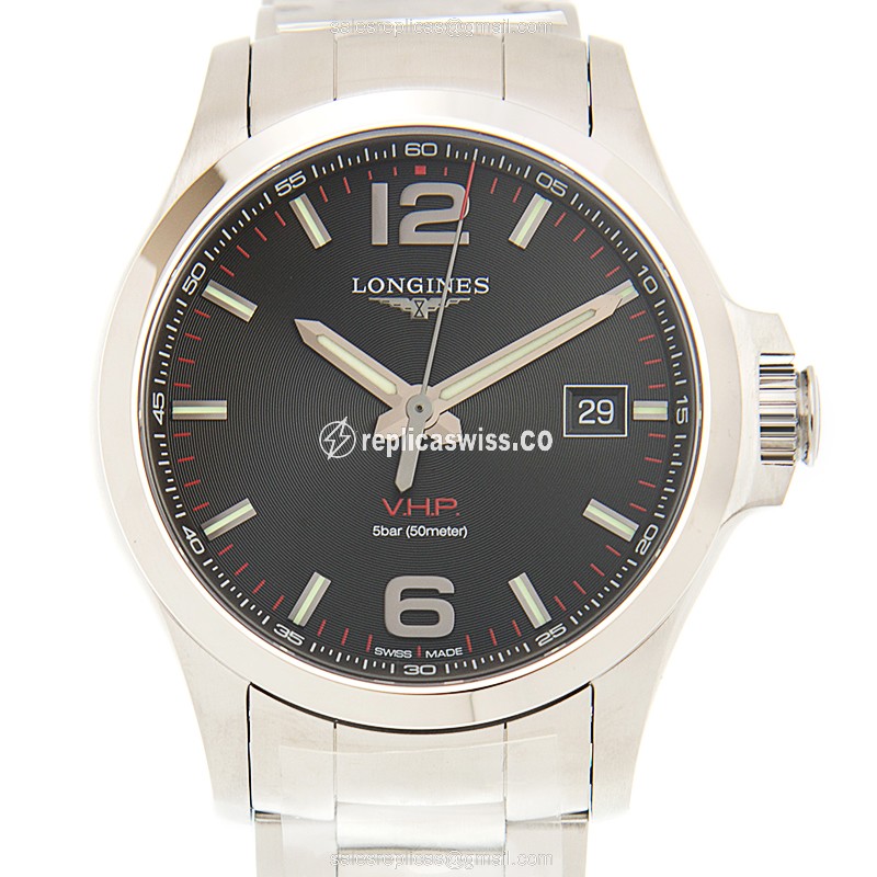 Longines CONQUEST Quartz - Black Dial - Steel Case - Silver Strap - Sapphire - Luxury Replica CONQUEST Watch