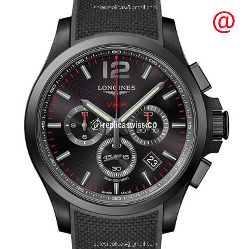 Longines CONQUEST Quartz Replica - Black Dial on Rubber Strap