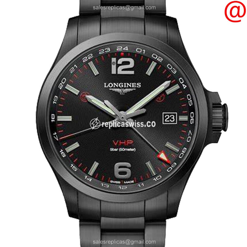 Longines Conquest Replica - Quartz - Stainless Steel - Black Dial on Black Strap - Luxury  Watch