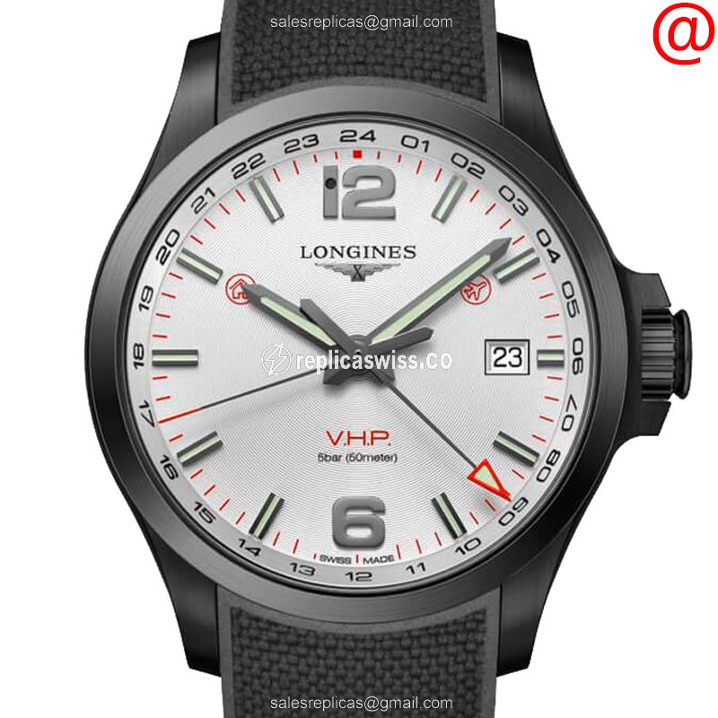 Longines CONQUEST Quartz Replica - Steel Case - Silver Dial - Black Rubber Strap