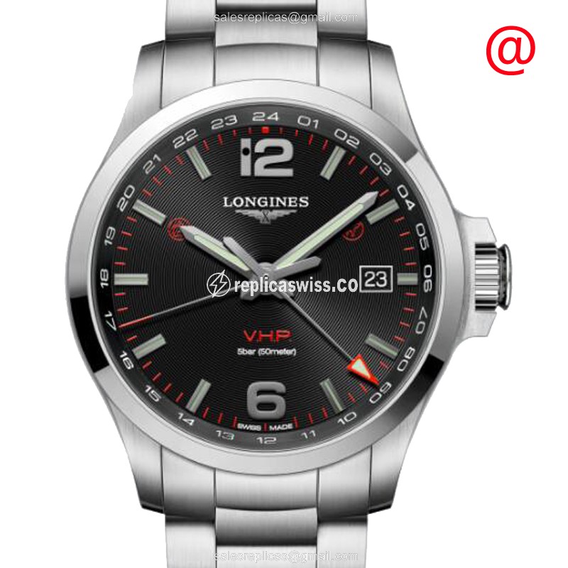 Longines CONQUEST Quartz - Stainless Steel Case, Black Dial, Silver Clasp & Steel Strap - Luxury Replica CONQUEST Watch