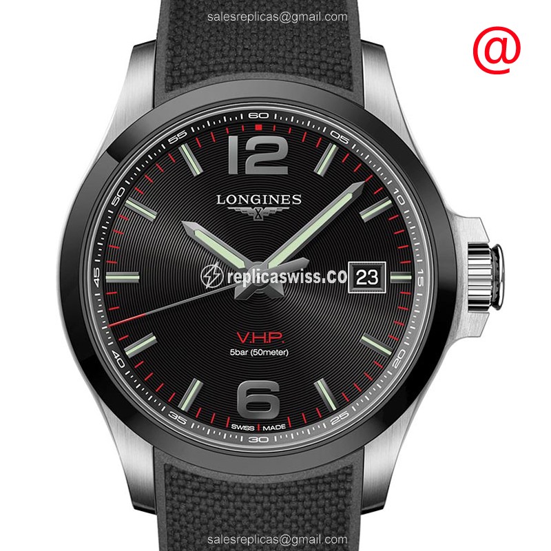 Longines CONQUEST Quartz - Black Dial, Steel Case, Rubber Strap