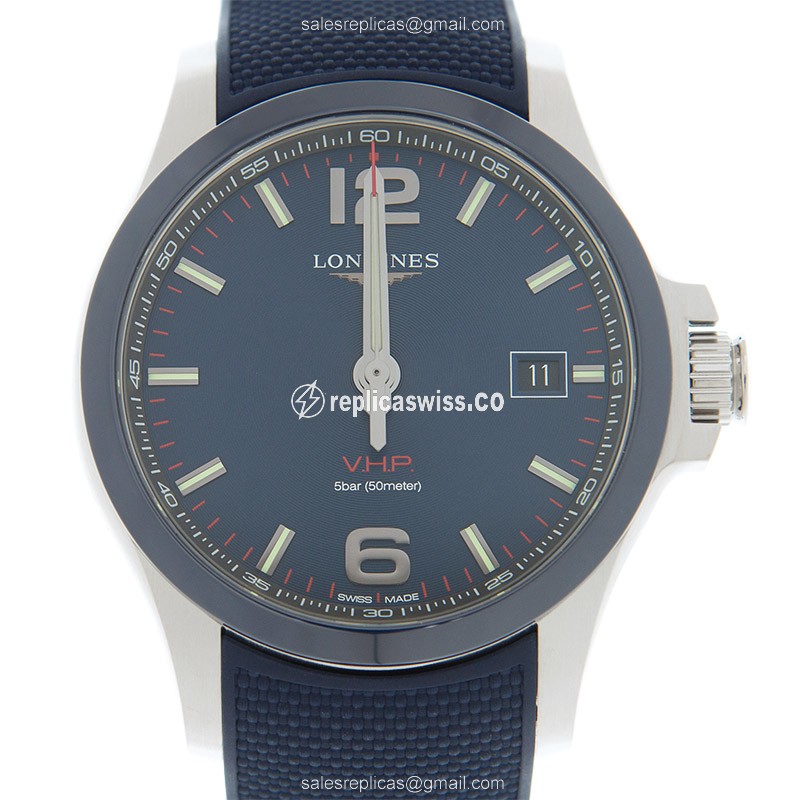 Longines CONQUEST Replica - Quartz - Steel Case - Blue Dial, Rubber Strap