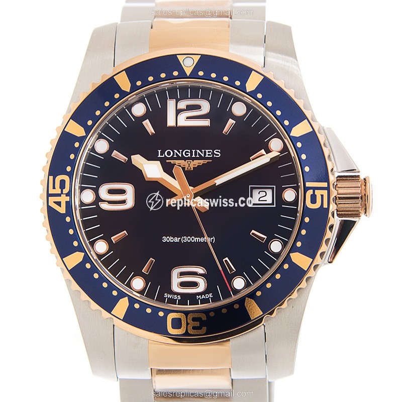 Longines CONQUEST Replica - Quartz - Gold-Plated Case - Blue Dial - Silver Steel Strap