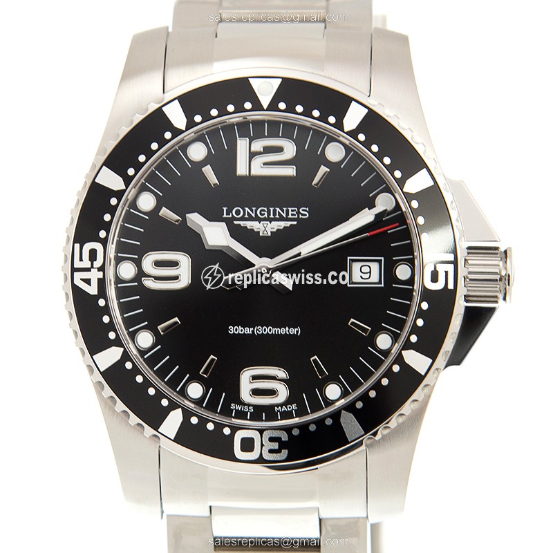 Longines CONQUEST Replica - Quartz - Steel Case, Black Dial, Silver Clasp & Steel Strap - Luxury  Watch