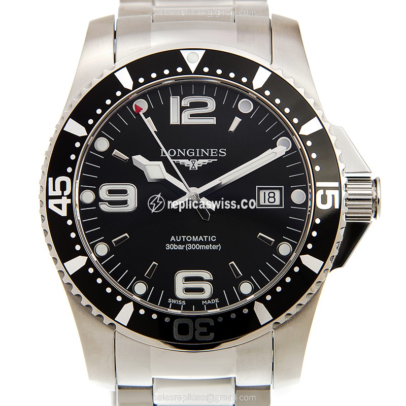 Longines CONQUEST Replica - Automatic - Steel - Black Dial, Silver Clasp