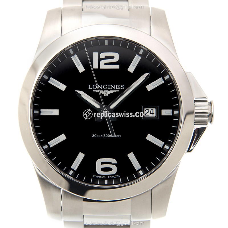 Longines CONQUEST Quartz - Stainless Steel - Black Dial - Silver Clasp