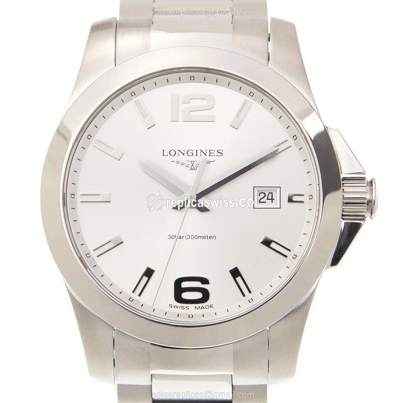 Longines CONQUEST Quartz - Silver Dial - Steel Case - Silver Strap - Clasp