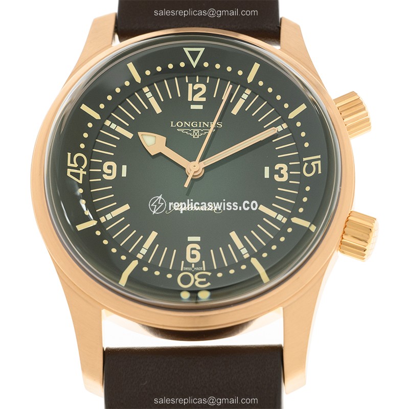 Longines Heritage Classic Replica - Bronze Case, Green Dial - Automatic, Brown Cowhide Strap