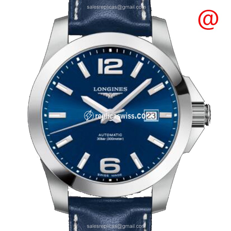 Longines Conquest Replica - Automatic - Stainless Steel Case - Blue Dial & Leather Strap