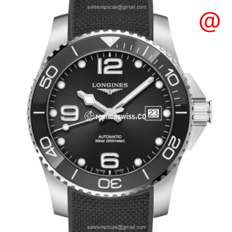 Longines CONQUEST Replica - Automatic - Stainless Steel - Black Dial, Rubber Strap
