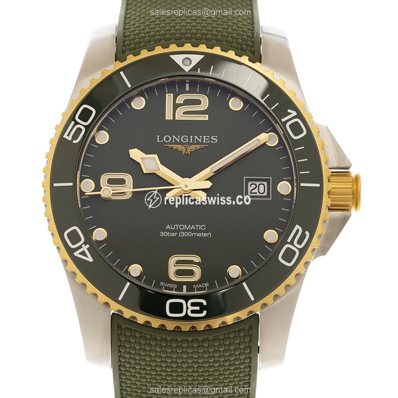 Longines CONQUEST Replica - Automatic - Steel Case - Green Dial, Green Canvas Strap
