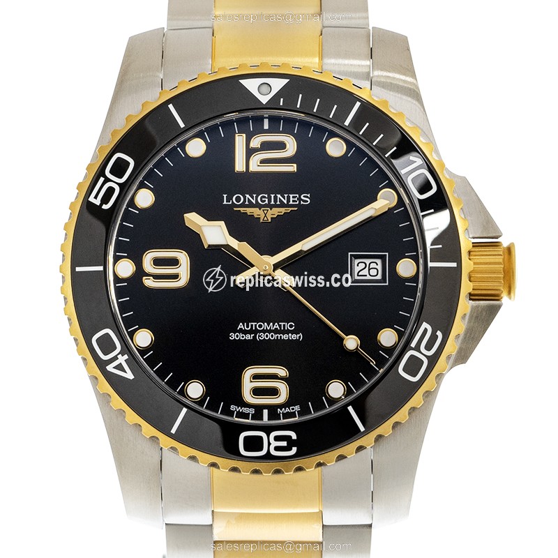 Longines CONQUEST Replica - Automatic - Ceramic - Black Dial on Gold Steel Strap
