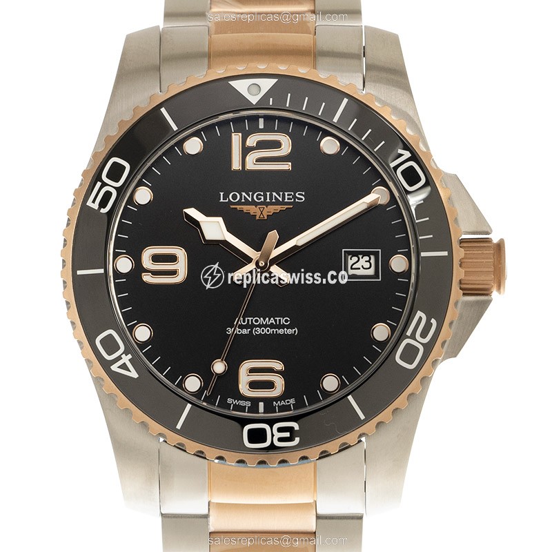 Longines CONQUEST Replica - 18kt Rose & Steel - Automatic - Black Dial - Gold Clasp