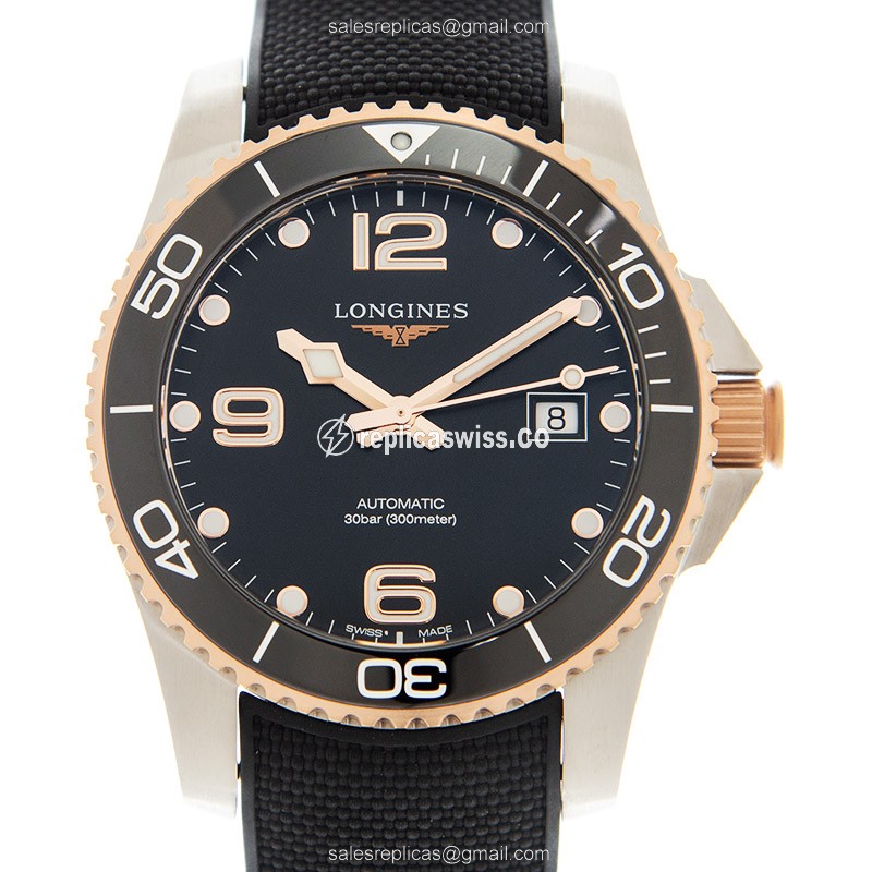 Longines CONQUEST Replica - Automatic - Ceramic Case - Black Dial, Rubber Strap