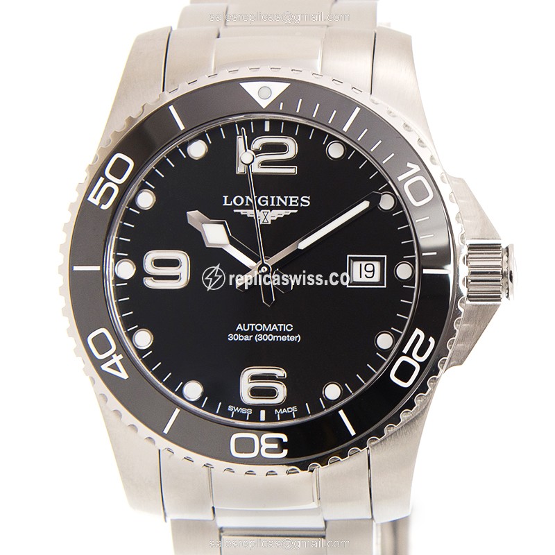 Longines CONQUEST Replica - Automatic - Stainless Steel - Black on Silver - Luxury Replica CONQUEST Watch