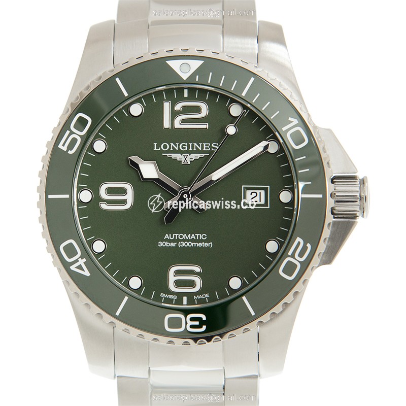Longines CONQUEST Replica - Automatic - Ceramic - Green Dial - Steel Clasp & Silver Strap