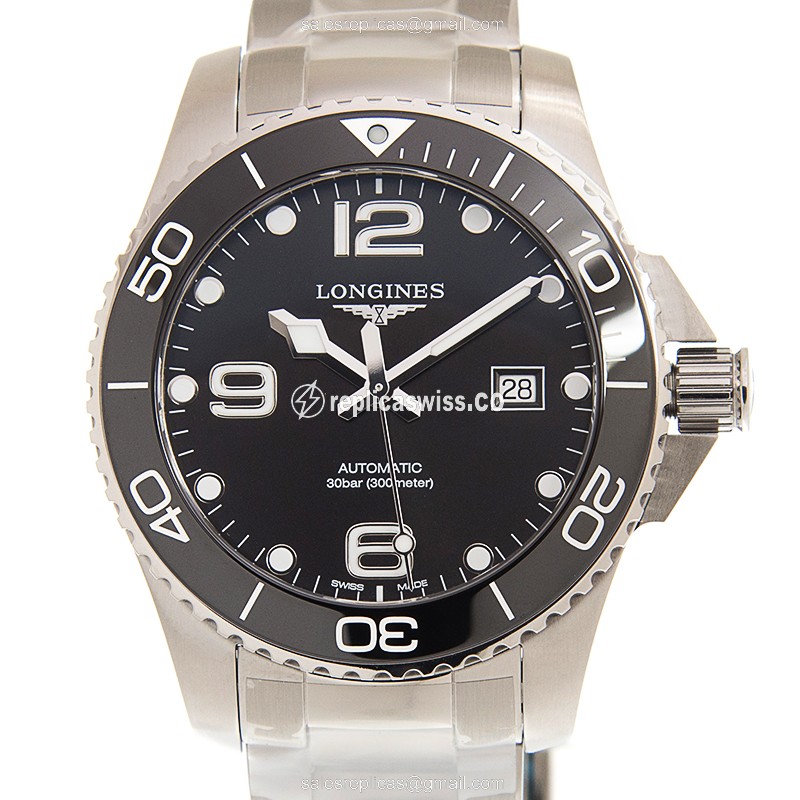 Longines Conquest Replica - Automatic - Steel Case - Black Dial on Silver Steel Strap - Luxury Replica CONQUEST Watch