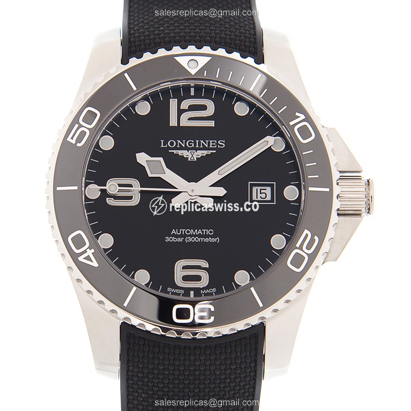 Longines CONQUEST Replica - Automatic - Steel - Black Dial - Rubber Strap