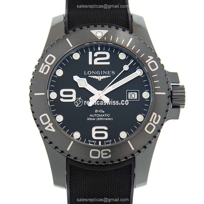 Longines Conquest Replica - Automatic - Black Dial - Rubber Strap - Steel Case