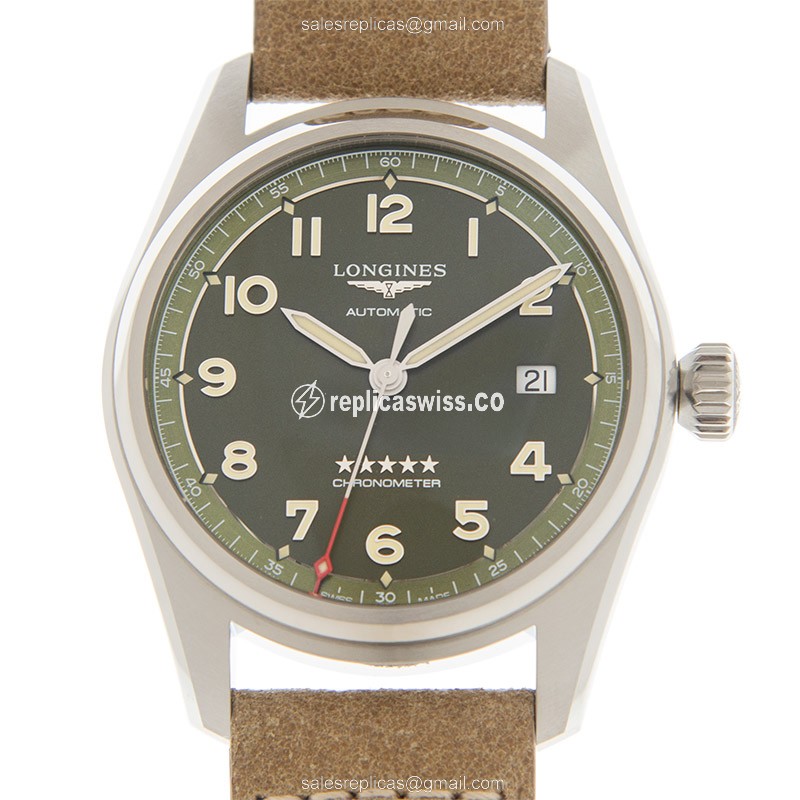 Longines Spirit Replica - Automatic - Green Dial - Brown Leather Strap