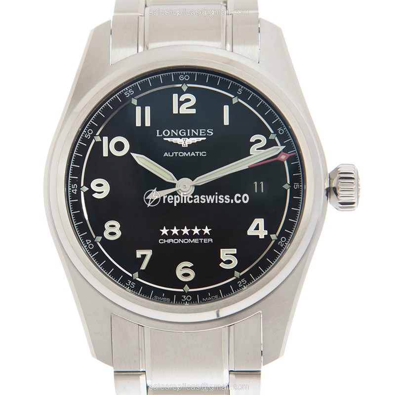 Longines Spirit Replica - Automatic - Steel Case - Black Dial, Silver Strap - Luxury Replica SPIRIT Watch