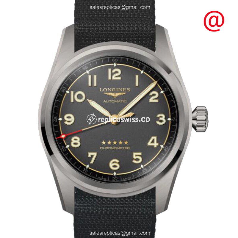 Longines Spirit Replica - Automatic - Stainless Steel - Black Dial, Rubber Strap - Luxury Replica SPIRIT Watch