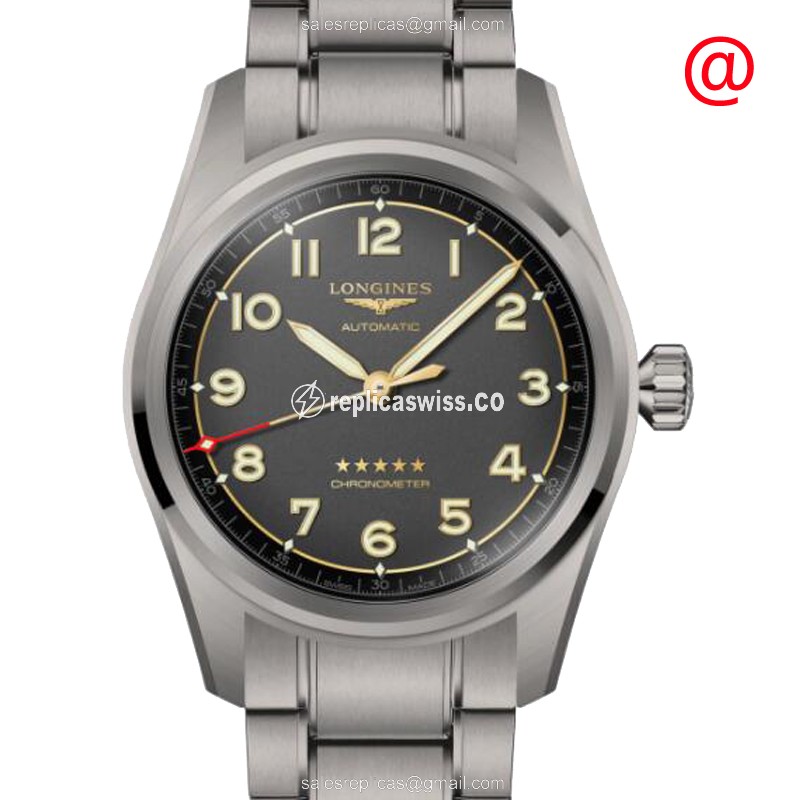 Longines SPIRIT Replica - Automatic - Titanium Case - Black Dial - Silver Strap - Luxury Longines Replica Watch