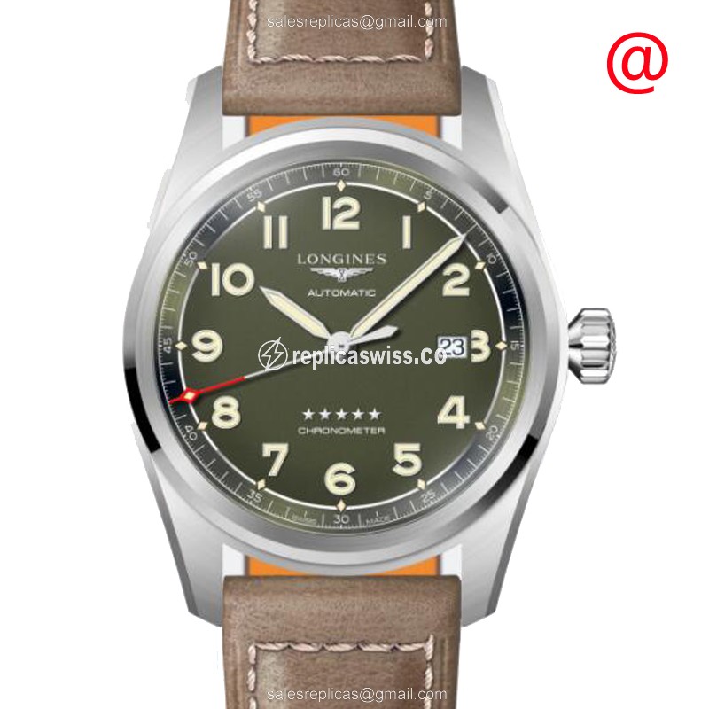 Longines Spirit Replica - Automatic - Green Dial - Stainless Steel Case, Brown Leather Strap
