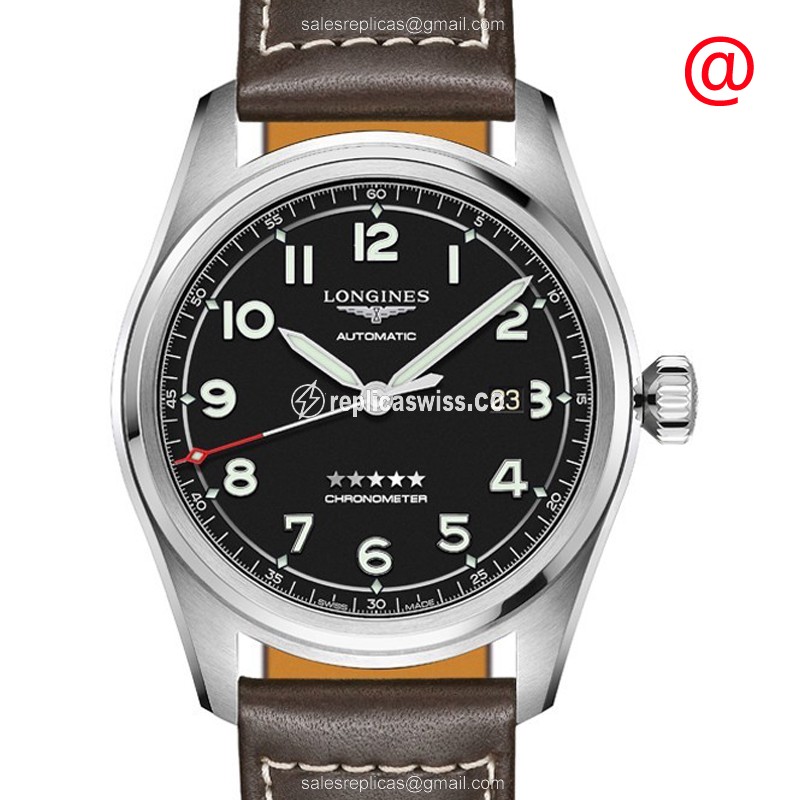 Longines L3.811.4.53.0 Spirit - Automatic - Black Steel Case - Brown Leather Strap - Luxury Replica SPIRIT Watch