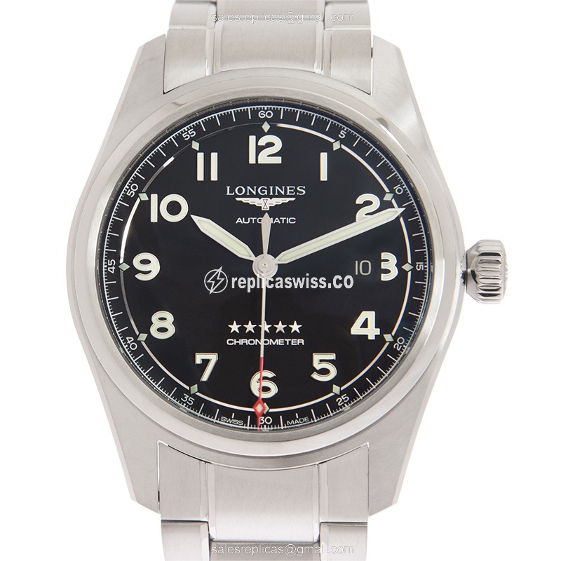 Longines Spirit Replica - Automatic - Black Dial on Silver Steel Strap - Luxury  Watch