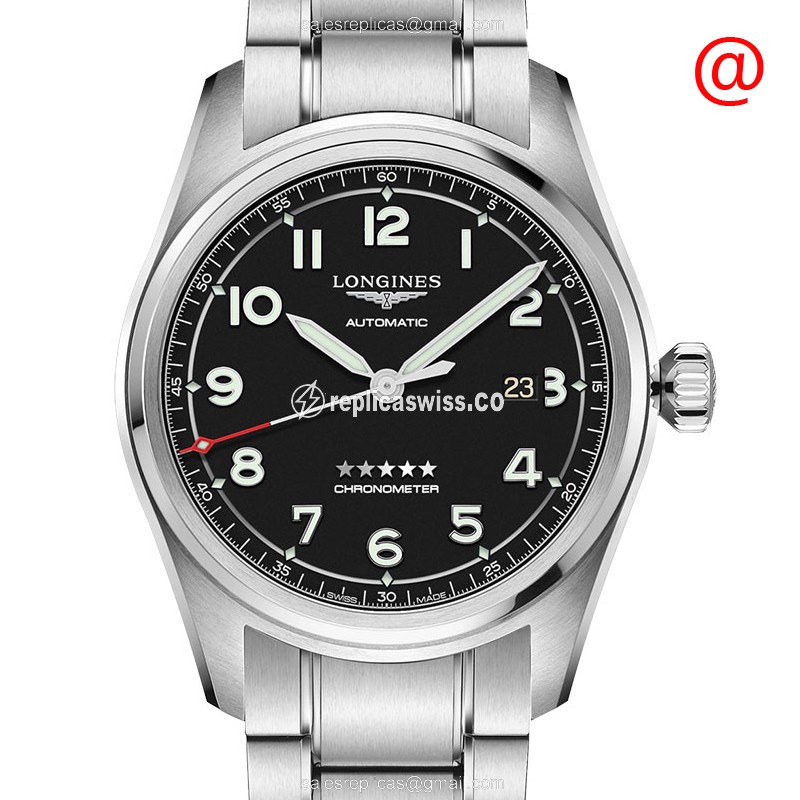 Longines Spirit Replica - Automatic - Steel Case - Black Dial on Silver Steel Strap - Luxury Replica SPIRIT Watch