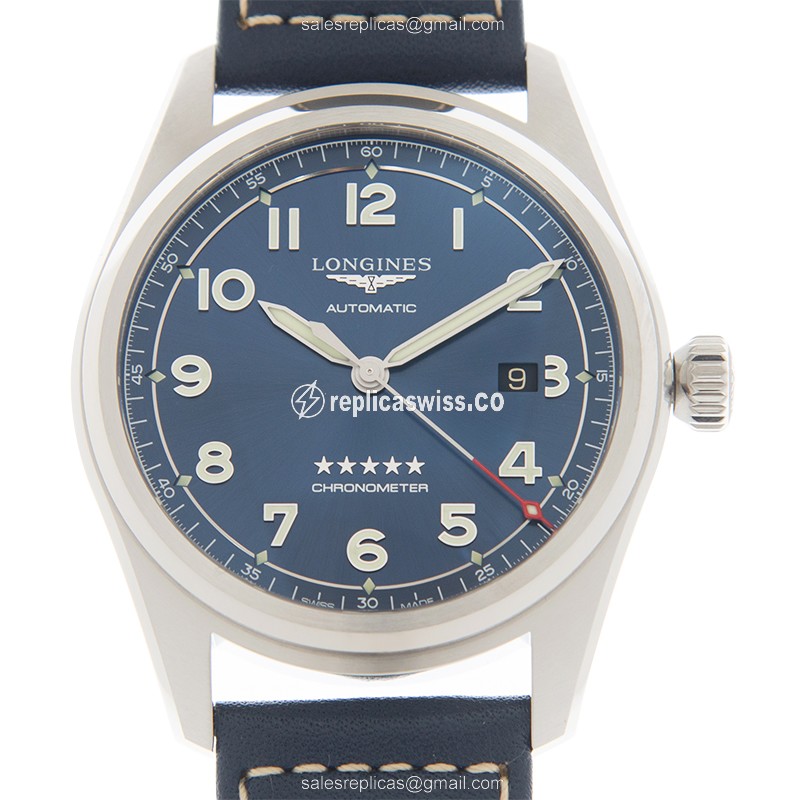 Longines Spirit Replica - Automatic - Steel Case - Blue Dial on Leather Strap - Luxury Replica SPIRIT Watch