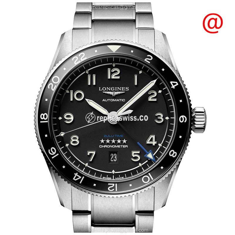 Longines Spirit Replica - Automatic - Ceramic - Black Dial on Steel - Luxury Replica SPIRIT Watch