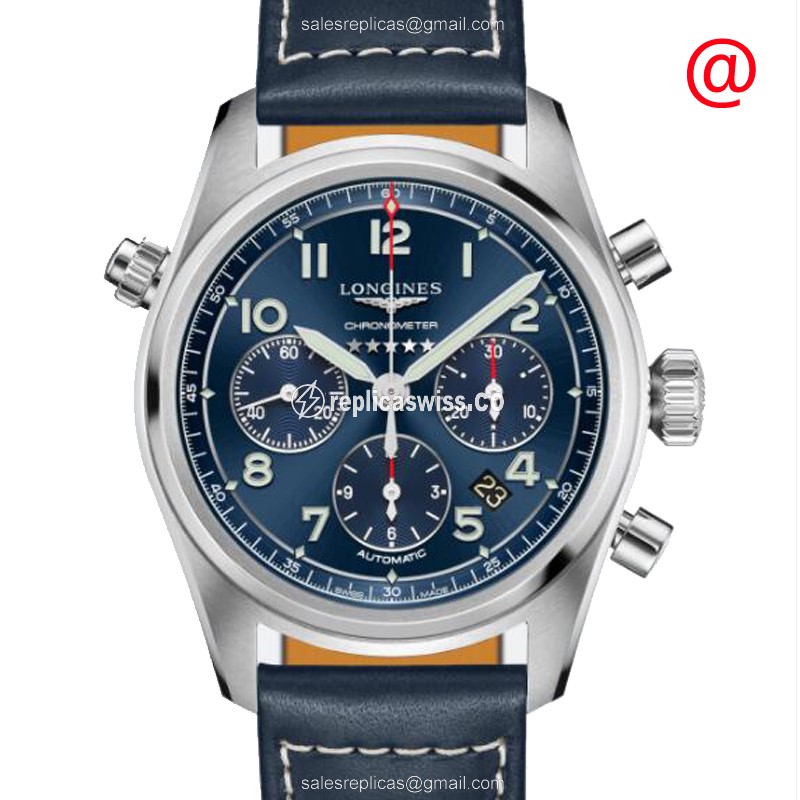 Longines Spirit Replica - Automatic - Blue Dial, Stainless Steel Case - Blue Leather Strap - Luxury Replica SPIRIT Watch