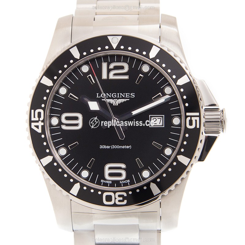 Longines CONQUEST Quartz - Stainless Steel Case, Black Dial, Silver Clasp