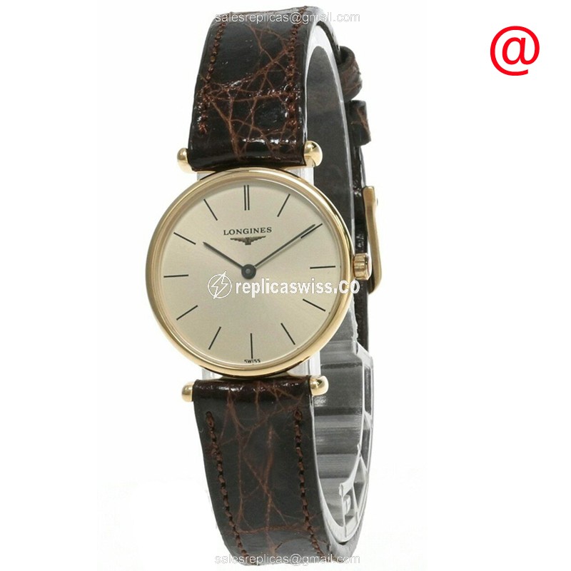 Longines L4.135.2.32.1 Replica - Quartz - Gold PVD Case - Gold Dial on Brown Leather Strap - Luxury  Watch