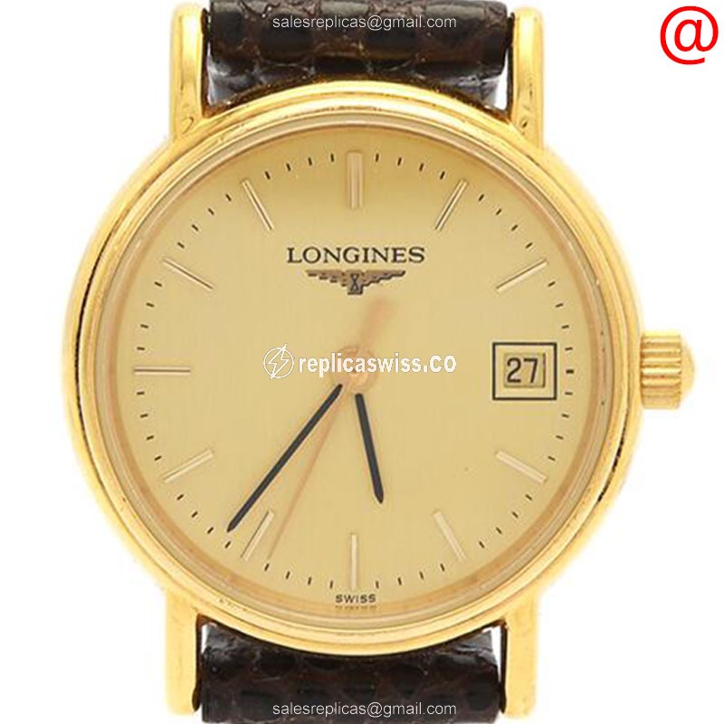 Rolex Presence Replica: Quartz, 18kt Gold - Yellow Dial, Black Alligator