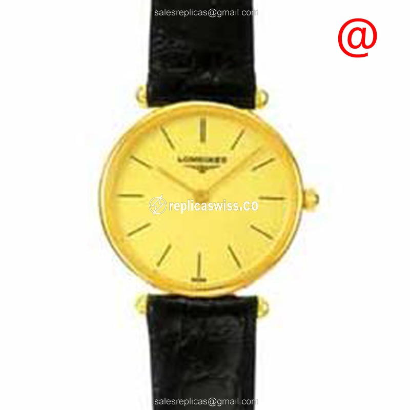 Longines L4.191.6.32.0 Replica - Quartz - 18kt Gold Case - Gold Dial - Leather Strap