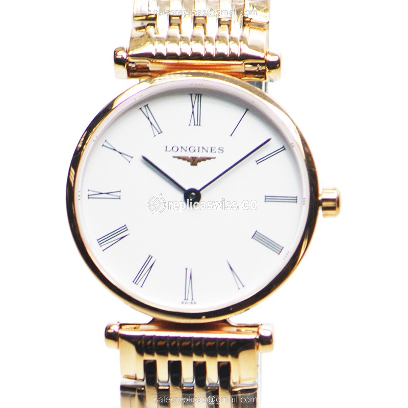 Longines LA GRANDE Replica - Quartz - 18kt Rose Gold - White Dial - Gold Strap - Luxury Replica LA GRANDE Watch