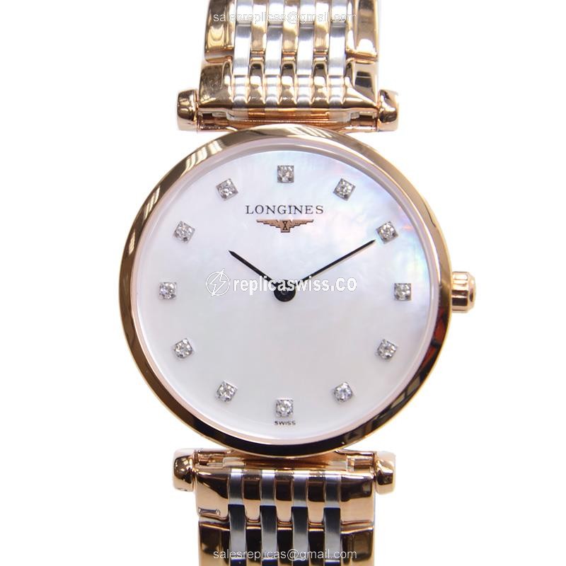 Longines L4.209.1.87.7 Replica - Quartz - Gold PVD Case - White Dial - Gold 18kt Strap