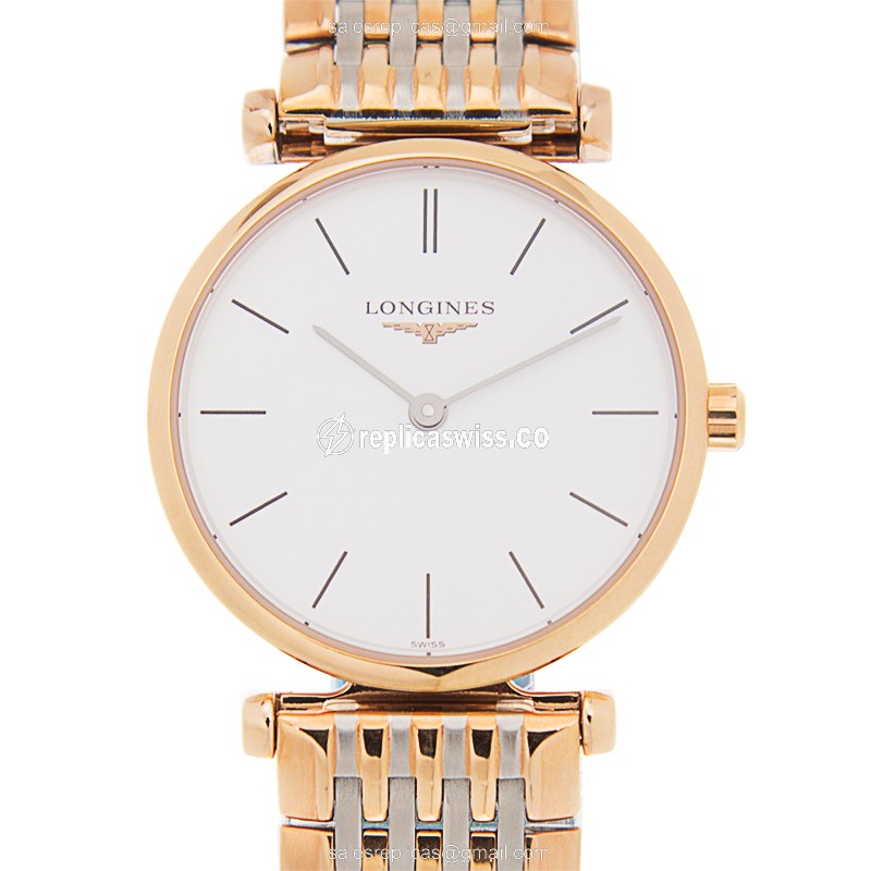 Longines LA GRANDE Quartz 18kt Rose Gold & Steel - Automatic, White Dial, Gold Clasp & Strap