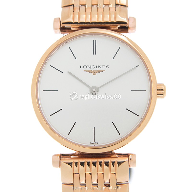 Longines LA GRANDE Quartz PVD Gold - White Dial - Gold Strap - Clasp - Luxury Replica LA GRANDE Watch
