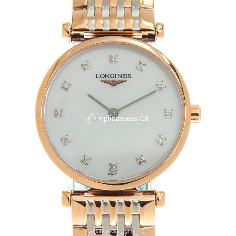 Longines LA GRANDE Quartz PVD Gold - White Dial - Gold Strap - Clasp - Luxury Replica LA GRANDE Watch