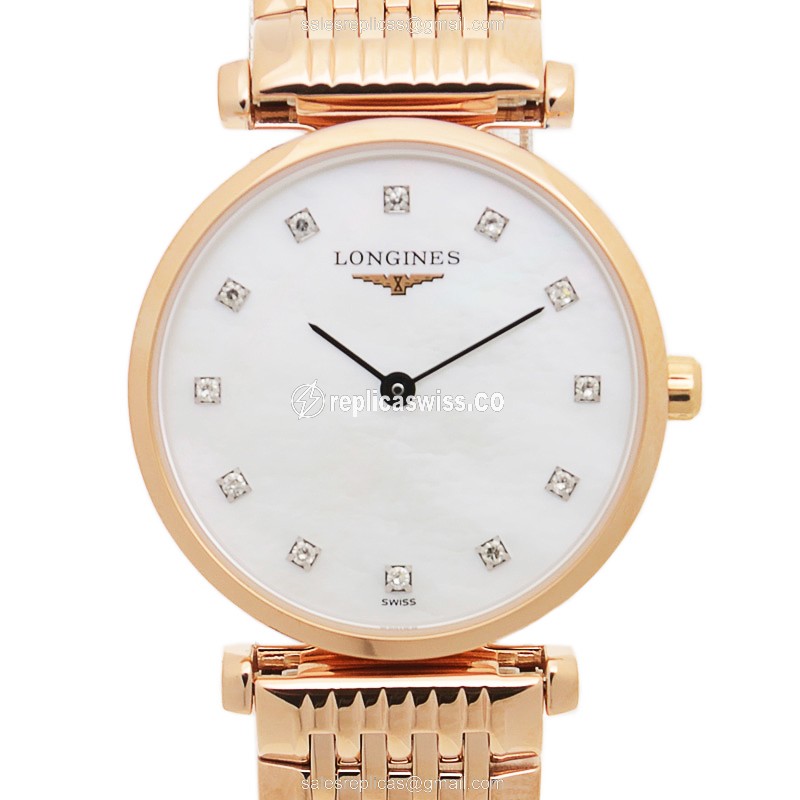 Longines L4.209.1.97.8 Replica - Quartz - PVD Gold Case - White Dial on Gold Strap